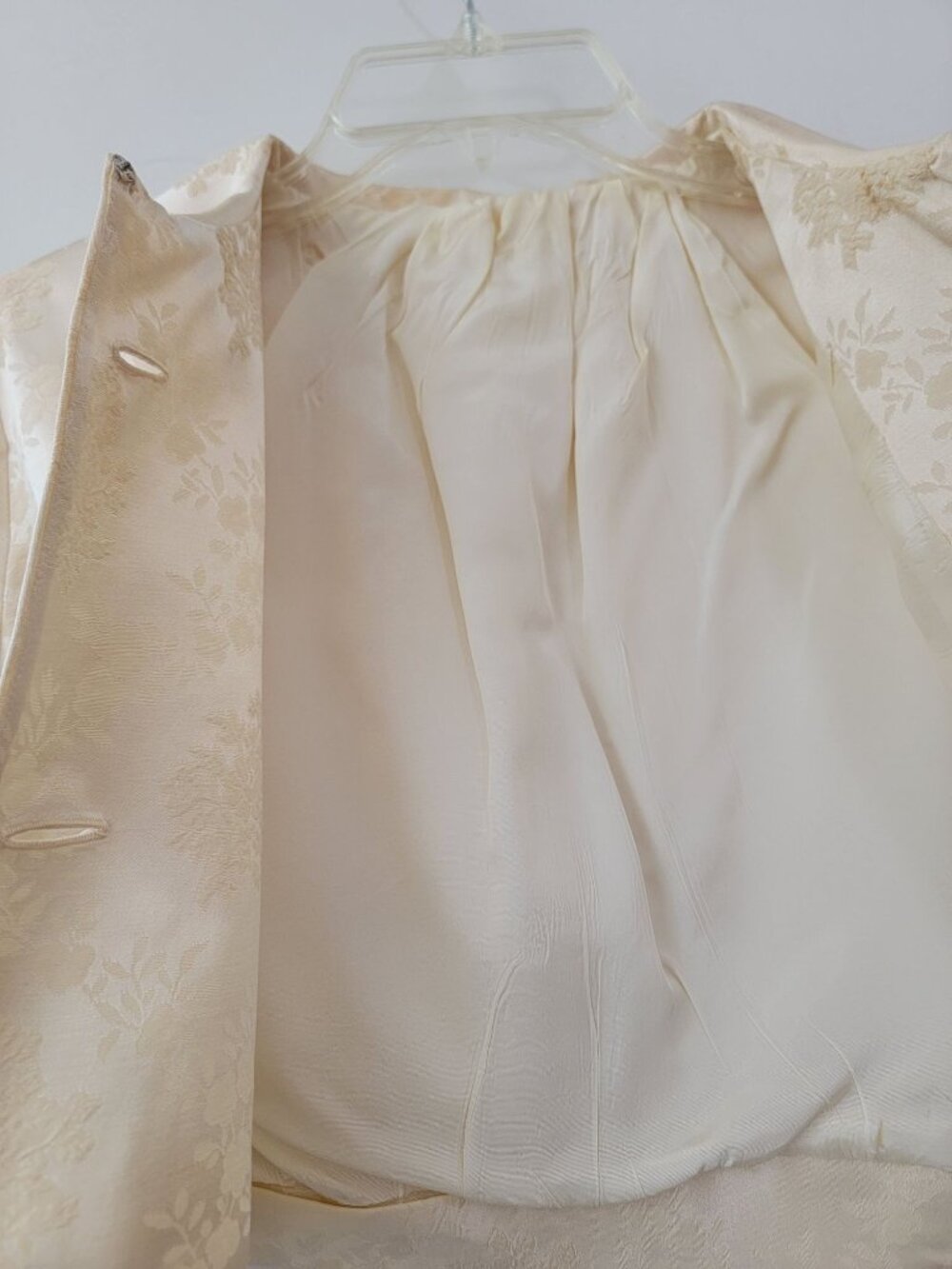 Vintage 50s/60s Ivory Brocade Floral Jacquard Dress & Cropped Jacket Set S/M - Picture 11 of 13